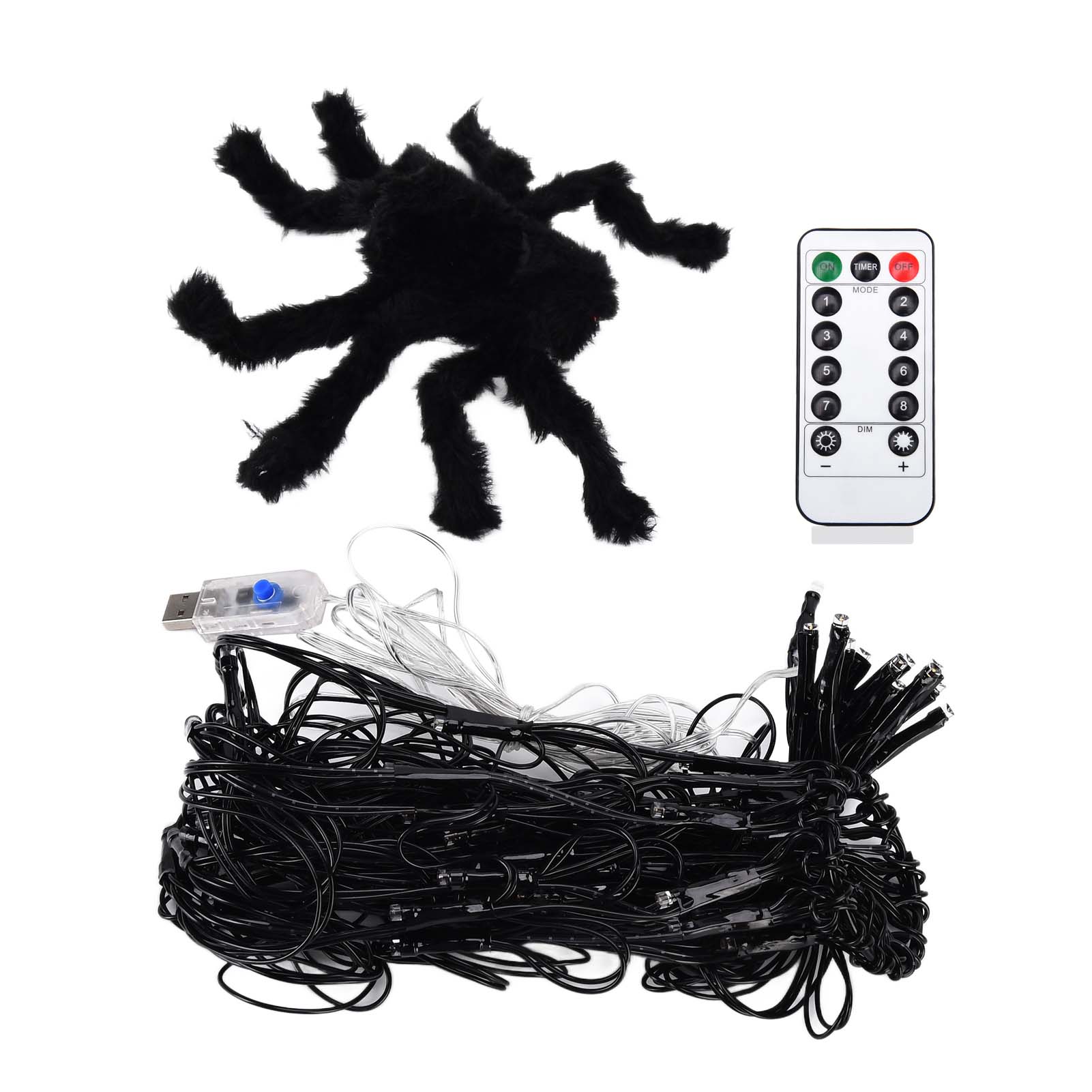 

USB Halloween Spider Web Light LED Black Spider Decoration Lighting with 70 LED Waterproof Orange Lights for Festival