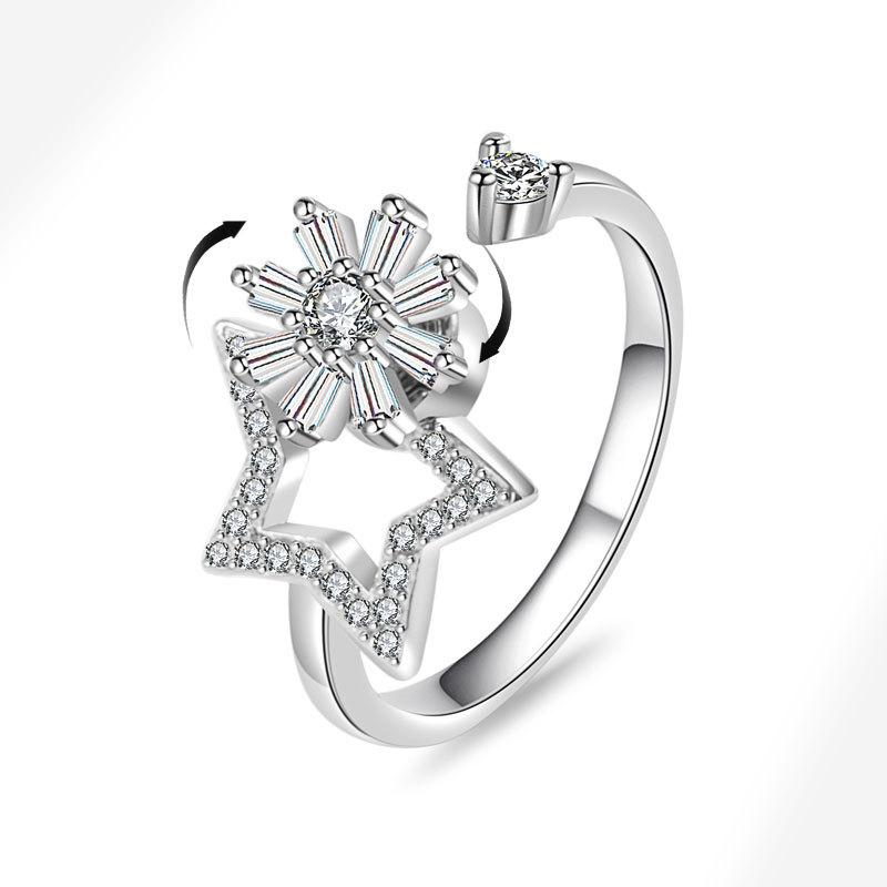 Blume Kupfer eingelegt funkelnde Strasssteine Drehbarer Damen-Verlobungsring Anti-Stress und Angstlinderung drehbarer Ring