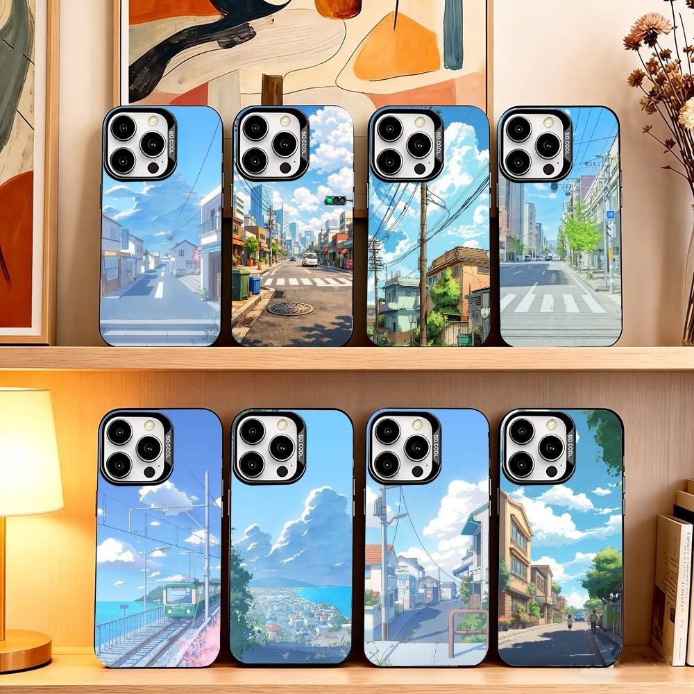 Japanese Aesthetic Anime Street Phone Case For iPhone 17,16,15,14,13,12,11 Plus,Pro Max,XS,Colorful Silver Black Cover