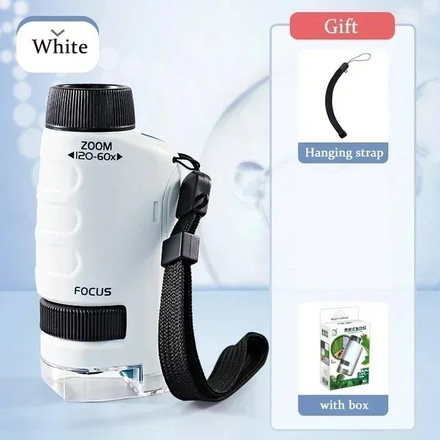 60-200X Children Microscope Pocket Microscope with LED Light Portable Electric Mini High Definition Science Microscope Outdoor