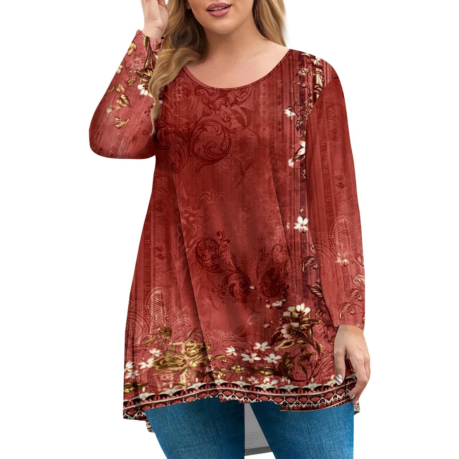

Женский топ большого размера, рубашка с длинным рукавом и воротником «сад», модный повседневный топ с цветочным принтом XL винный