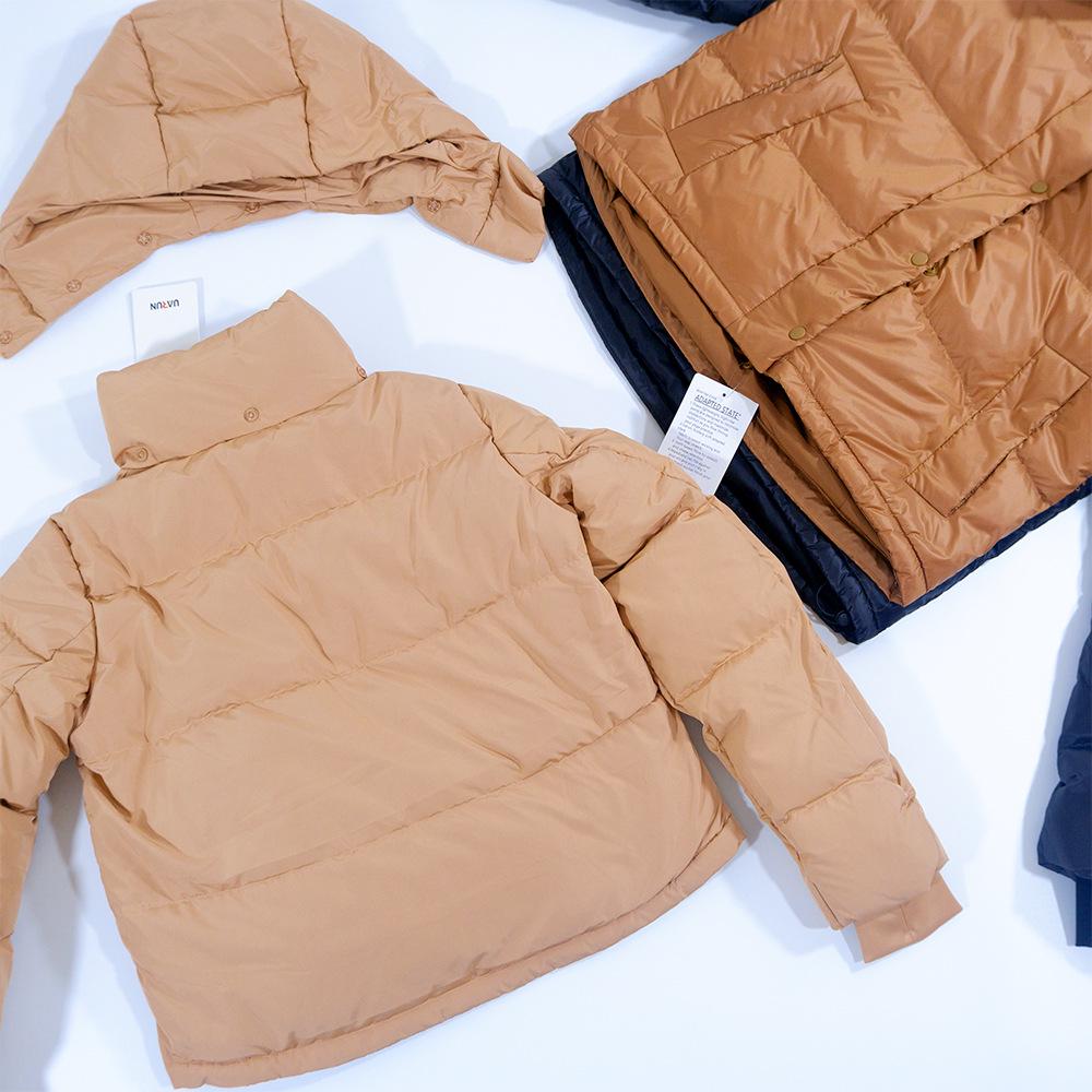 Lulu Kurze Kältebeständige Daunenjacke mit Kapuze: 4-Gitter-Puff, Abnehmbar & Warm für Herbst/Winter-Fitness