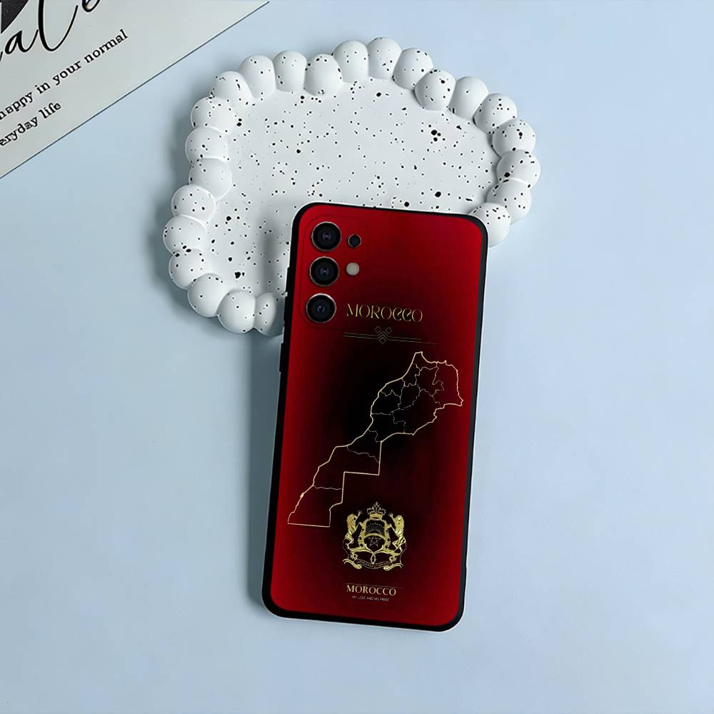 Morocco Flag Black Soft Silicone Phone Case for Samsung S25, S24, S21, S22, S23, S30, Ultra, S20, Plus, FE, Lite