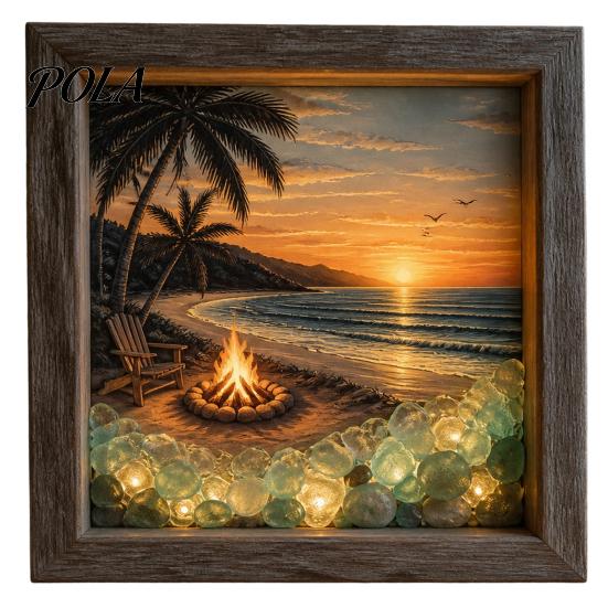 Soft Non-dazzling Night Light LED Photo Frame, Up Picture Wooden with 3D Surround Wall Decor Scenic Art Print, Ambient Lighting for Bedroom