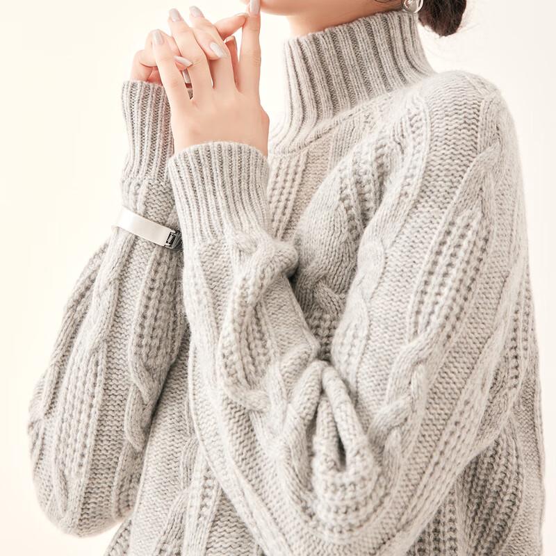Women's 100% Merino Wool High-Neck Cable Knit Sweater