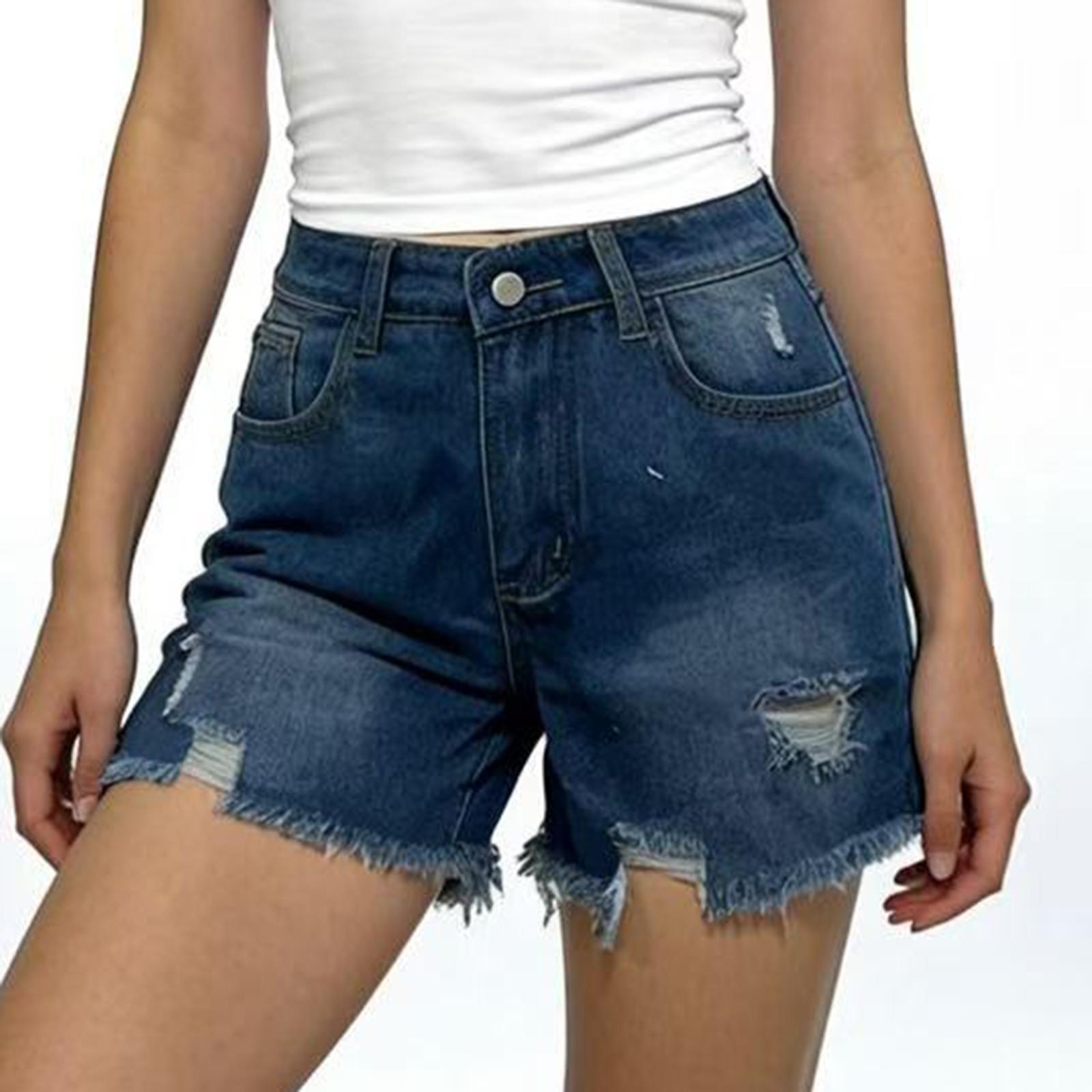 

Women s Color Jeans Stretch Slim Fit Distressed Denim Shorts XL темно-синього кольору