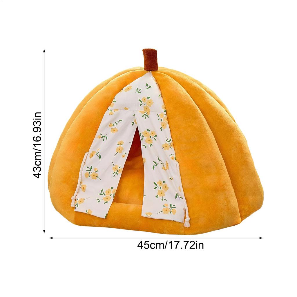 Cat Cave Pumpkin Warm Plush Non-Slip Covered Cat Bed Cute Pet Nest For Calming Sleeping Winter Kitten Small Dog Pet Indoor Home