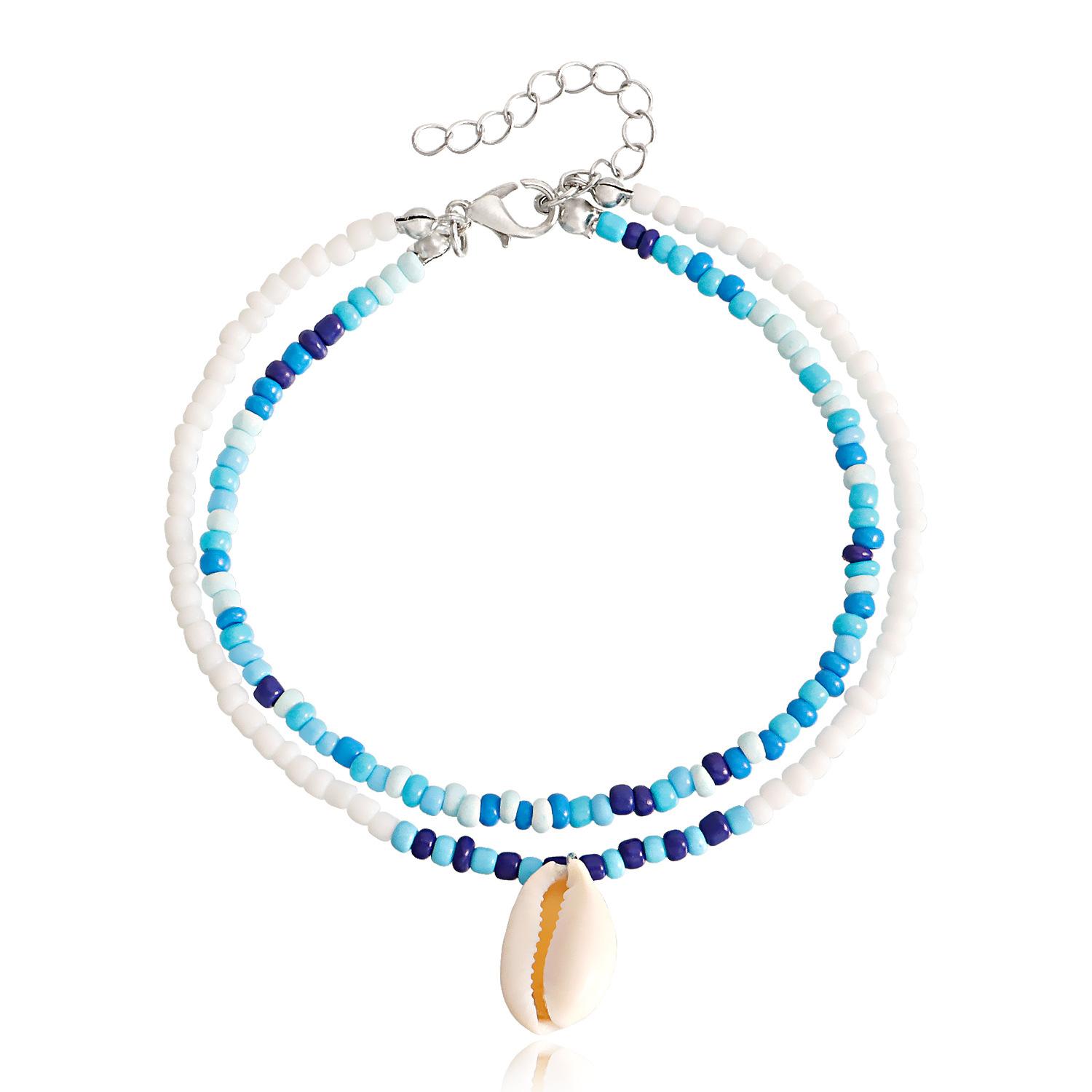 Bohemian double-layer colored rice bead shell beach anklet, hot summer