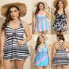 Plus Size Womens Tankini Swimsuit With Padded Bra Drawstring High-Waisted Skirted Bottoms