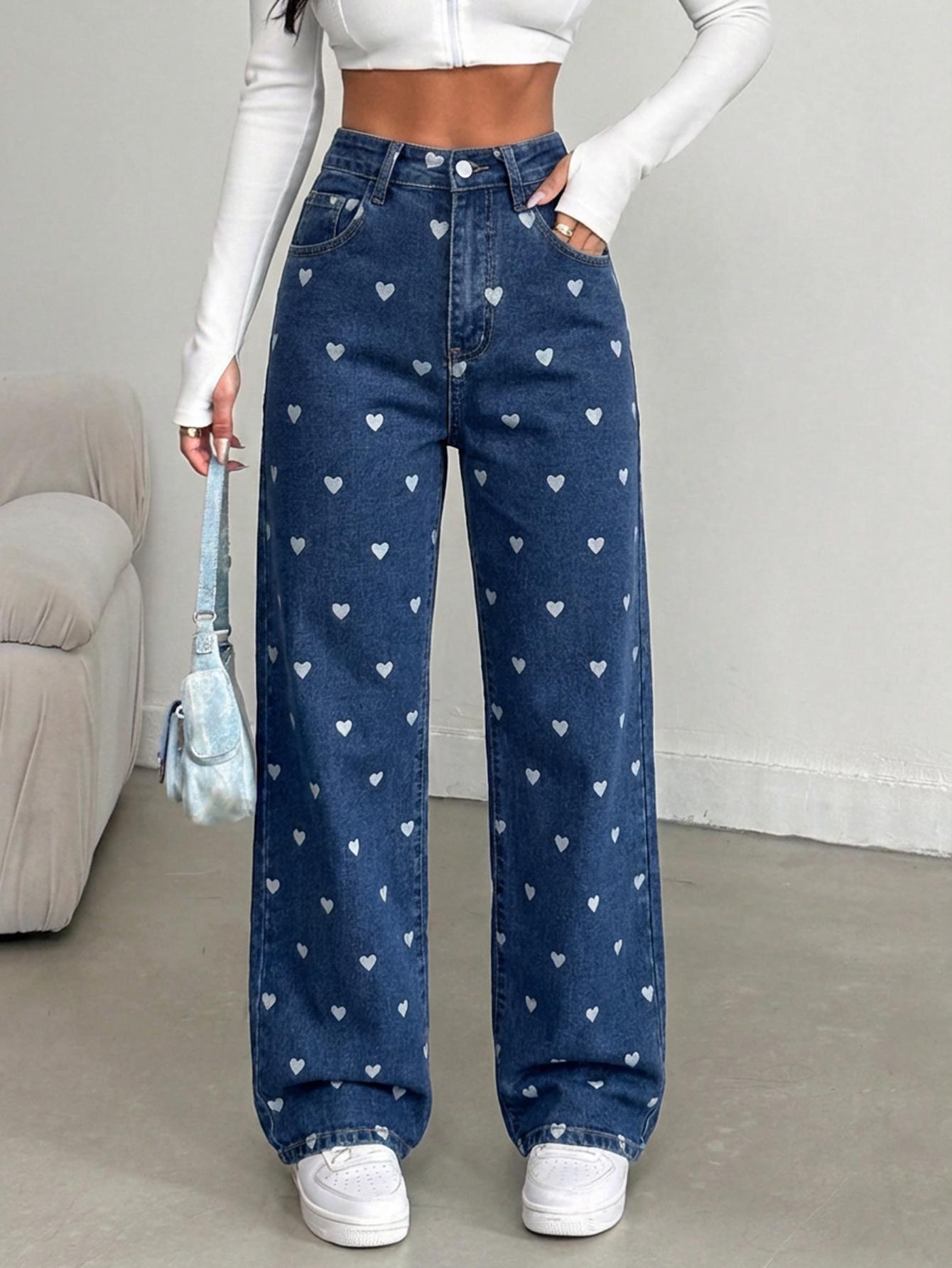 

TK Hot Selling Women s High-Stretch Pink Heart Jeans - Narrow and Wide Leg Options S