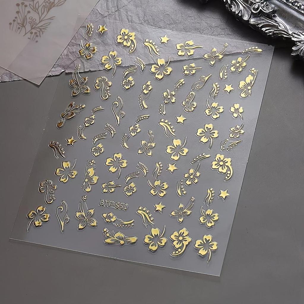 1 Sheet Self-Adhesive Bronzing Floral Nail Art Stickers Decals for Women Nail Art Supplies Nail Stickers for Nail Art Decor