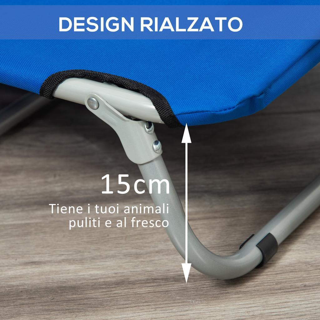 Folding Cot for Small Size Dogs for Indoor and Outdoor, Raised Dog Bed, in Steel and Oxford Fabric, 71x58x20 cm, Blue