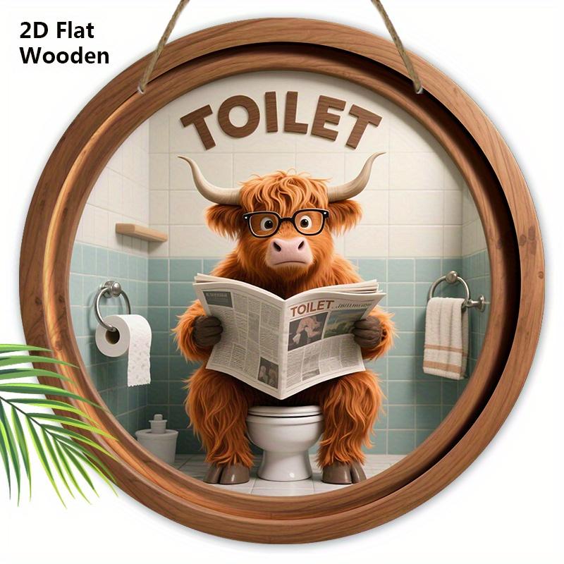 

Забавная деревянная табличка на Хэллоуин с рисунком шотландского нагорья - Уникальные фигурки-украшения для двери туалета, стены, декора комнаты 20cm/7.87in коричневый