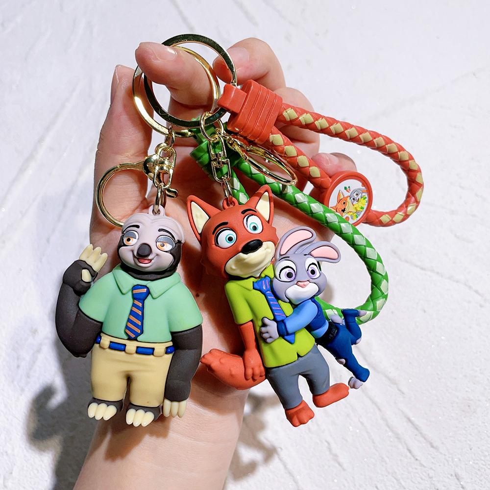 Zootopia Keychain Set Judy& Nick Wilde PVC Figure Keychain, Movie Character Key Ring, Animal Cartoon Bag Charm Gift