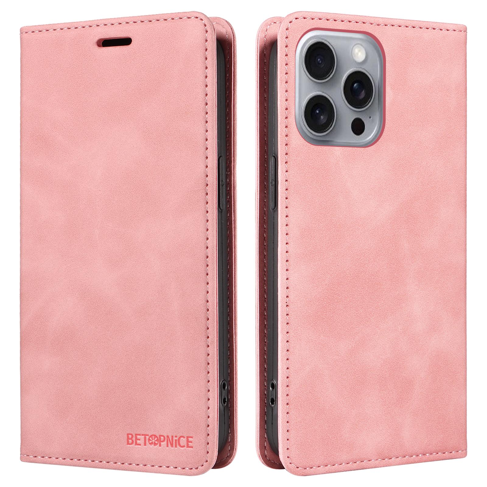 

BETOPNICE 003 Чохол для iPhone 16 Pro Max Гаманець Шкіряна Обкладинка для Телефону Магнітна Застібка Pink