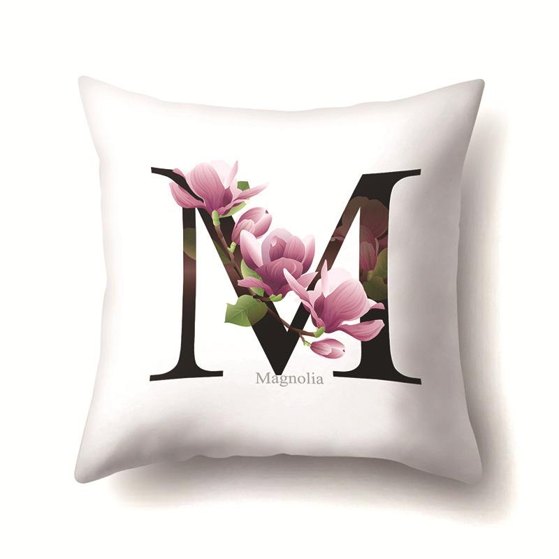 Leaf Sunflower Plant Letter Print Pattern Cushion Cover Home Living Room Sofa Decoration Square Polyester Pillow Pillow Cover