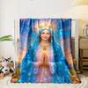 Holy Woman in Blue with Crown BlanketFlannel blanket for bedroom, living room, sofa, and nap