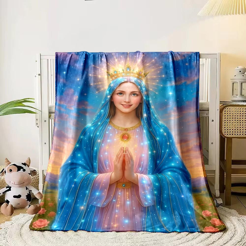 Holy Woman in Blue with Crown BlanketFlannel blanket for bedroom, living room, sofa, and nap
