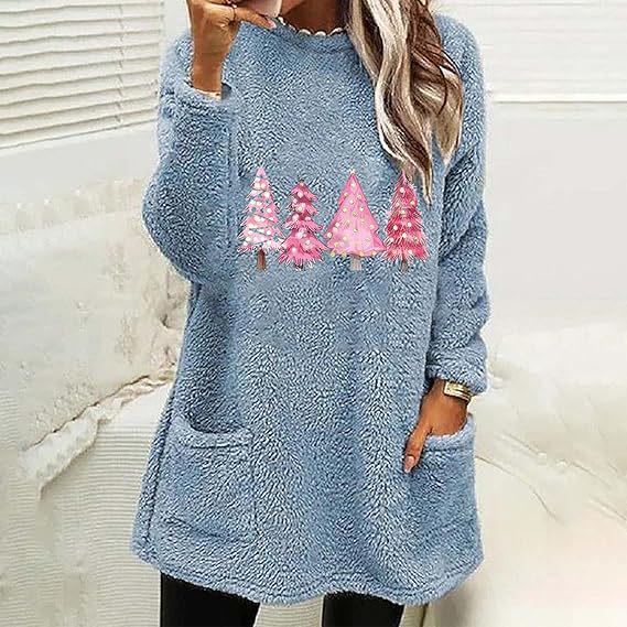 Women's Double-sided Fleece Christmas Tree Print Long Sleeve Hoodie