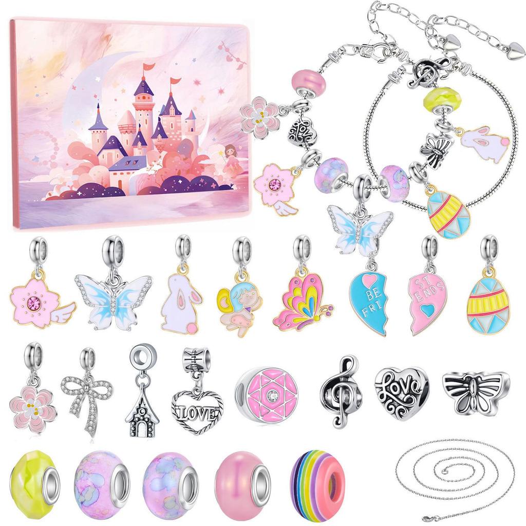 Cross-border Christmas Countdown: 24-Grid DIY Bracelet & Necklace Gift Set for Kids