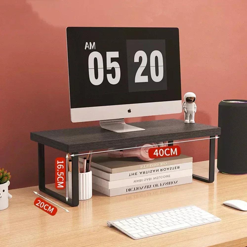 Office Desktop Computer Stand Rack Bracket Raised Shelf Laptop Monitor Wooden Table Home Storage Holders Utility Accessories