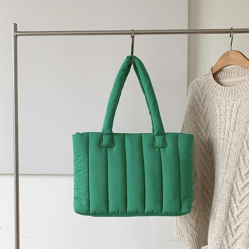 

Большая нейлоновая сумка-тоут большой вместимости для поездок на работу, премиальное ощущение, ленивый ветер, однотонная, портативная, на плечо, женская сумка зелёный