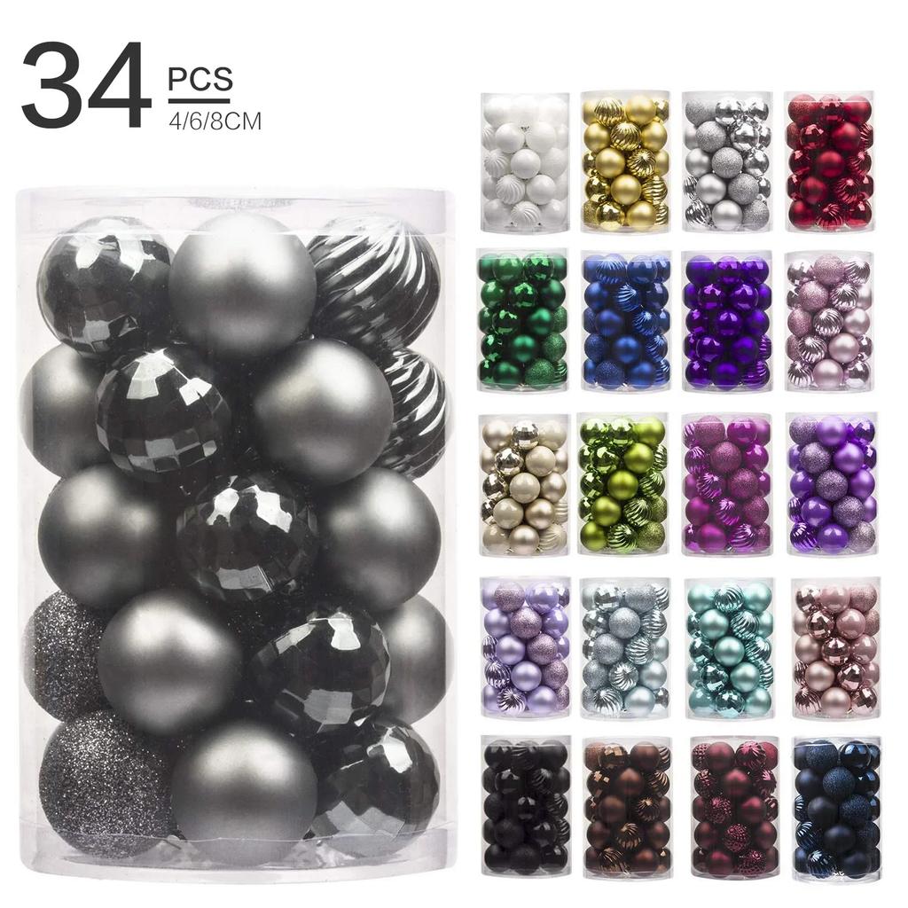 4CM Christmas Ball Box Set Available Lightweight Holiday Christmas Tree Ornament Decorations Christmas Decorations 34PCS/Box