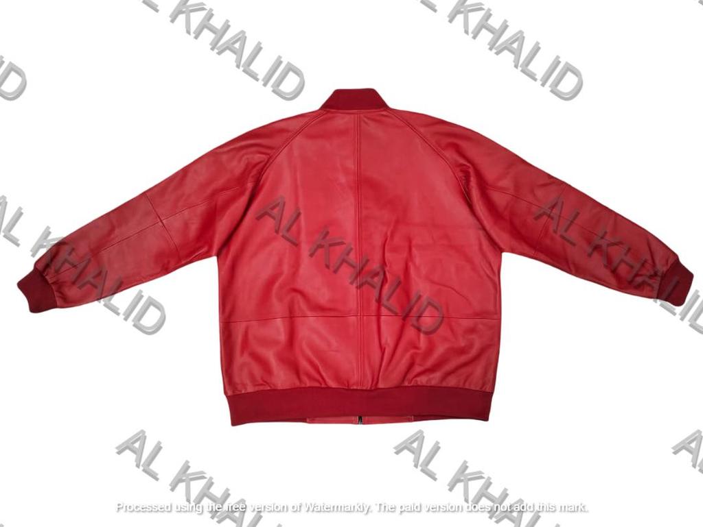 AL KHALID Men's Genuine Lambskin Leather Red Bomber Jacket Baseball Varsity Style Jacket