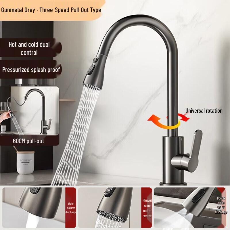 TLXT Full Copper Kitchen Faucet with Pull-Out Sprayer