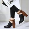 Women Ankle Boots Black Chunky High Heel 7CM Color Matching Buckle Bota Back Zip Casual Female PU Learther Botines Chelsea