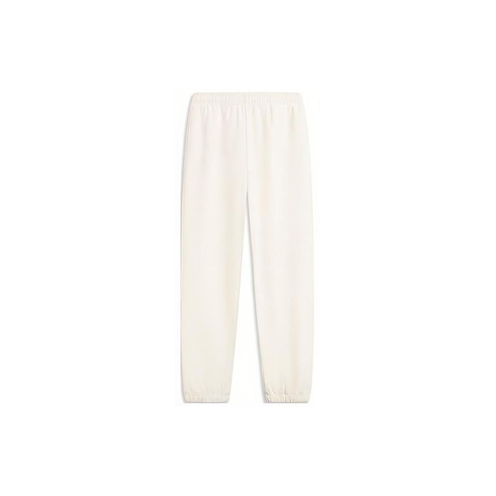Li-Ning Solid Color Cuffed Loose Fit Casual Knit Sports Pants Women bottoms Off-White AKLU034-3