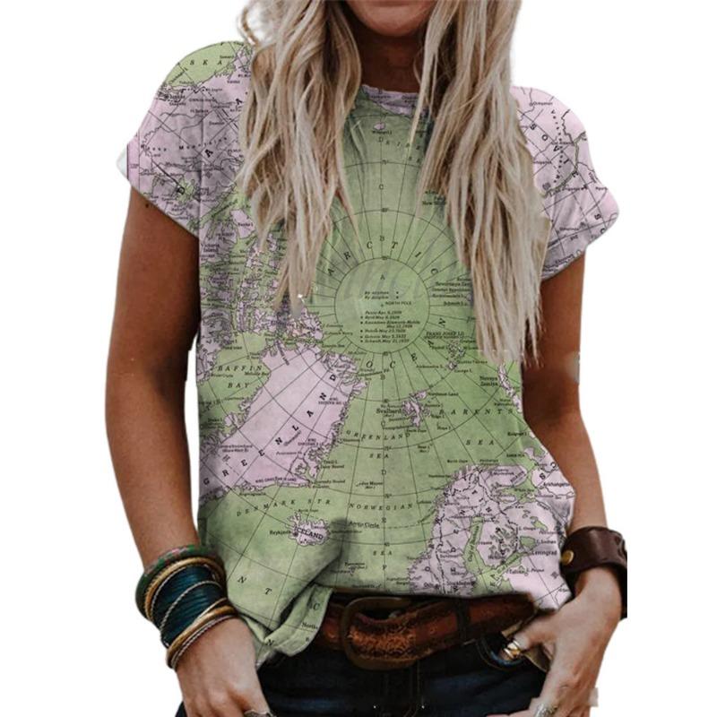 Women's Summer Loose 3D Printed Floral Round Neck Pullover Short Sleeved Top T-shirt