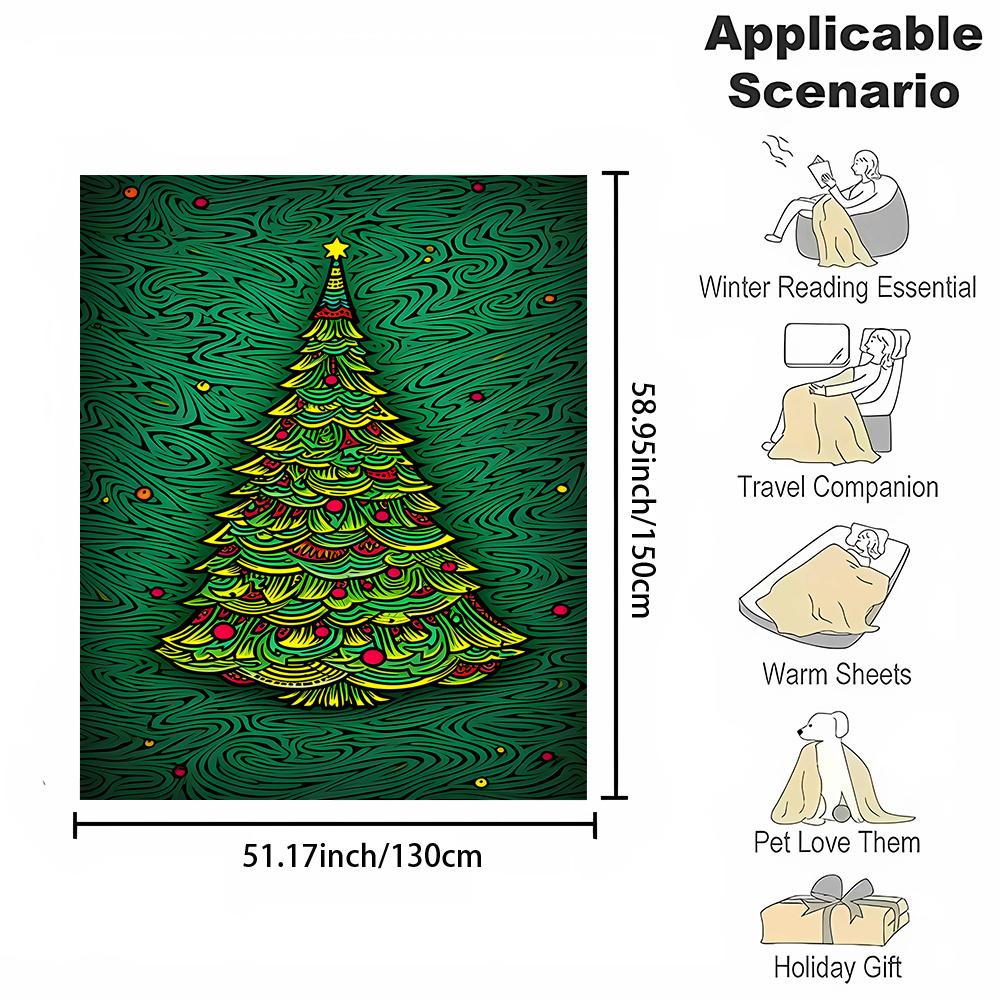 Christmas Tree Print Flannel Throw Blanket - Contemporary Style, Digital Printing, Non-Woven Polyester, All-Season Comfort, Reve
