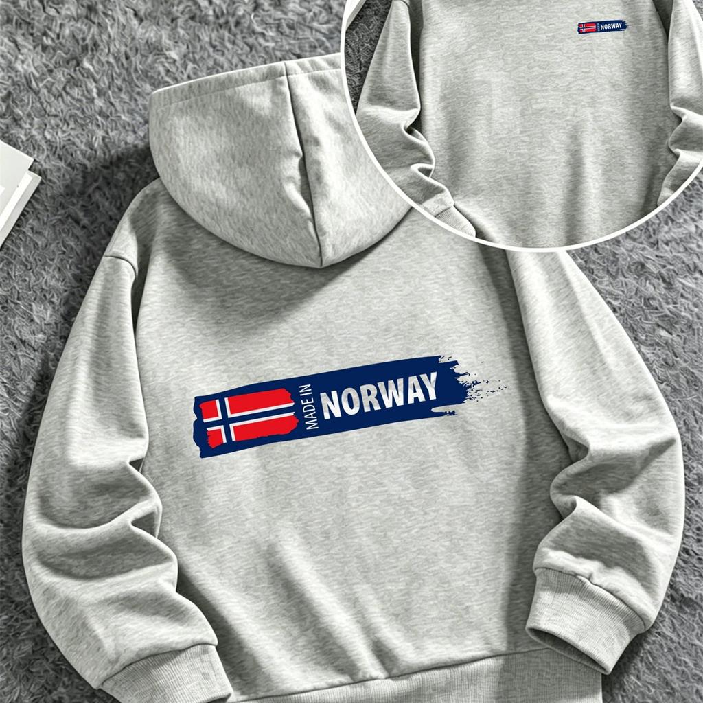 Graffiti hoodie, decorated withthe NorwegianflagandEnglishlabelswithasmall tago thechestAutumn/Winter children'sChristmashoodie.