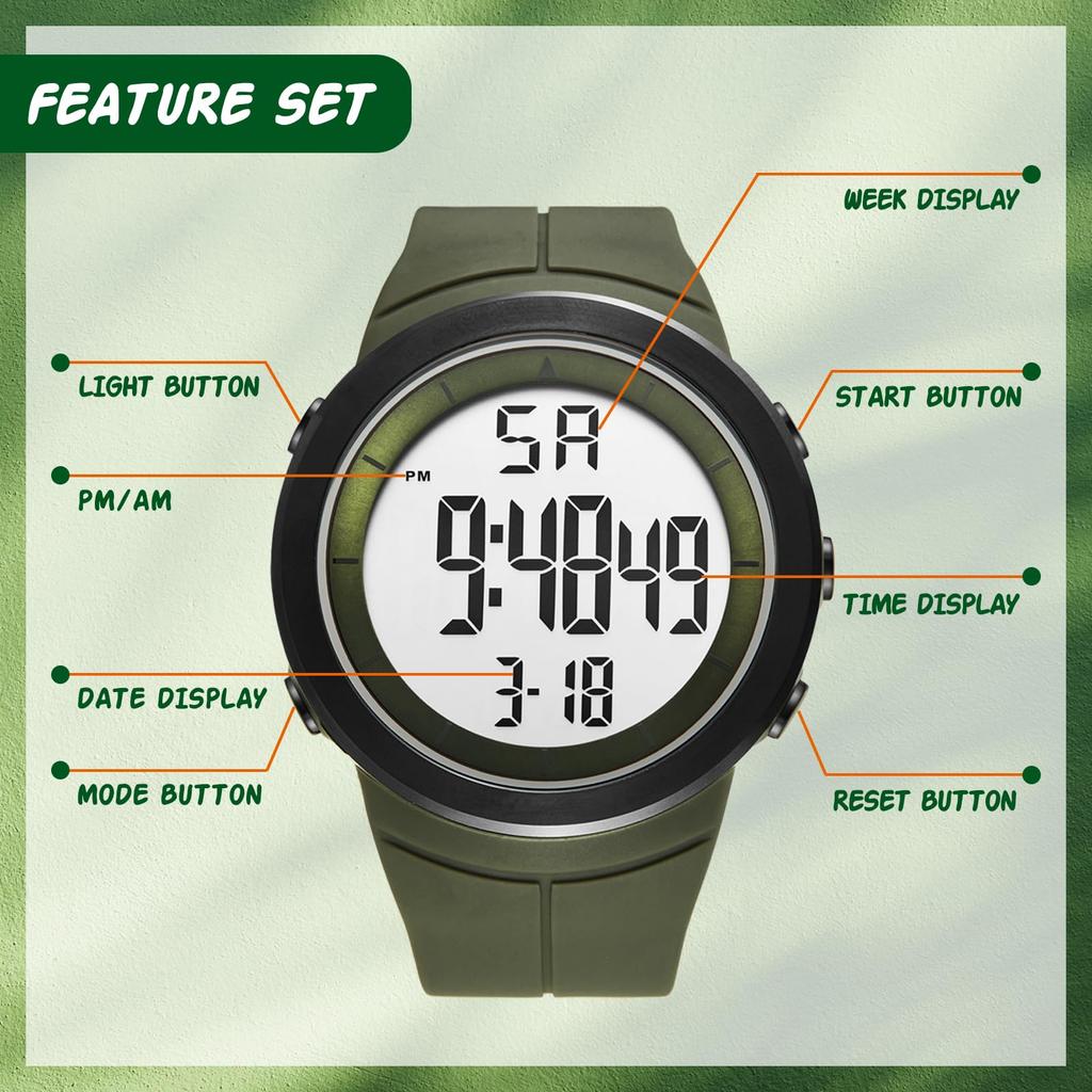 Electronic Quartz Digital Silicone Sports Watch with LED 3ATM Water Elastic Stylish Casual Fashion Accessory Perfect Gift for or Your Boyfriend Men's
