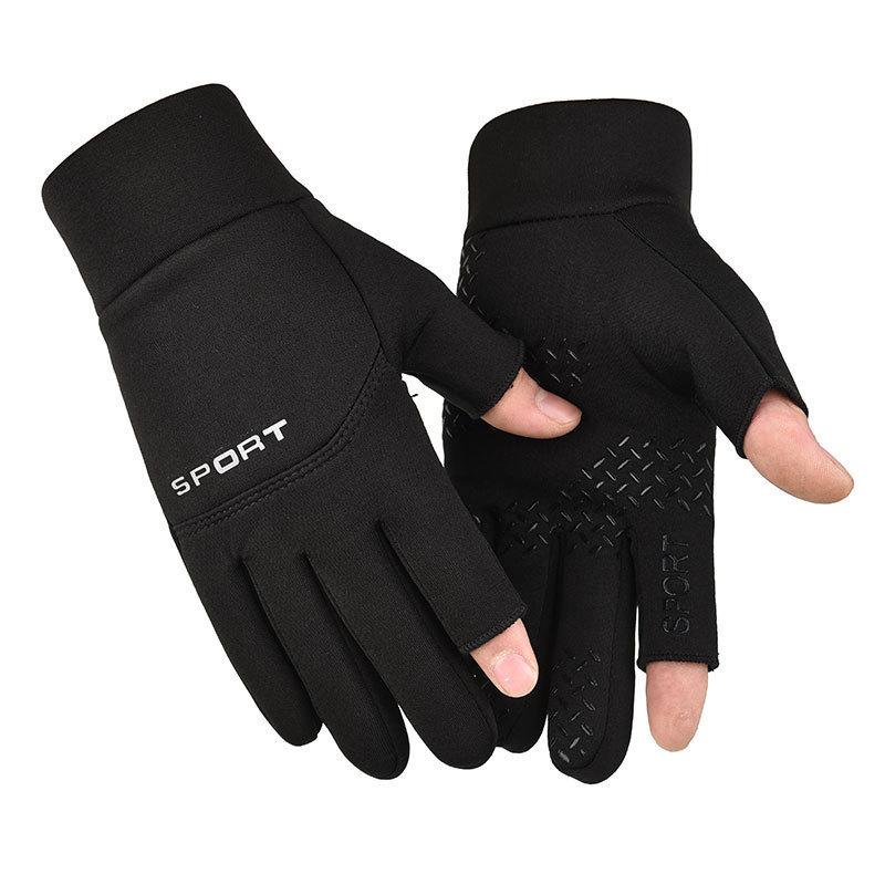 Cycling gloves Men's winter leakage two-finger sports touch screen velvet warm outdoor fishing cycling warm gloves