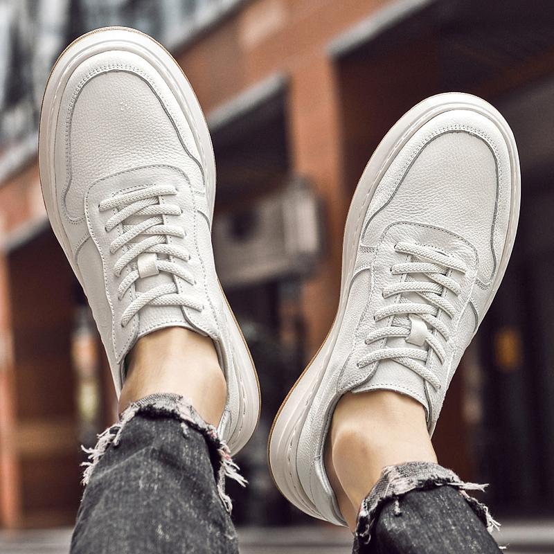 Cow Genuine Leather Platform Skateboarding Shoes Men Trainers Skate Board Shoes Flat Sneakers Thick Sole Sports Casual Shoes