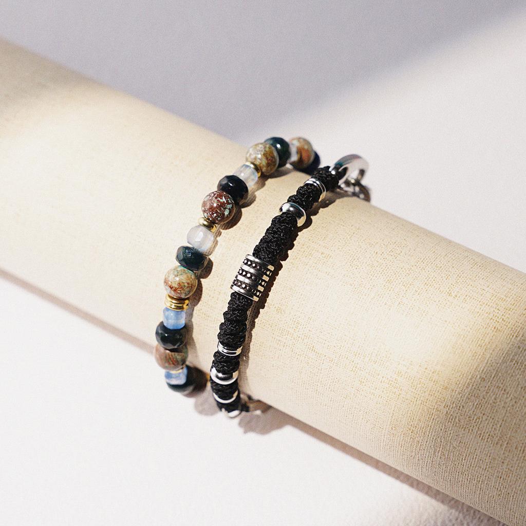 Jbans Classic Black String Mix 1186 Chain Bracelet Triple Awesome 1225 Gemstone Bracelet Set (C2501-Se398_Sv)