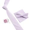 Solid Color Cotton Necktie Set For Men Tie 4pcs Hanky Cufflinks Rhinestone FLoral Brooch Tie Set