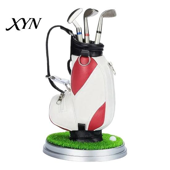 Desktop Pen Holder Men Golf Set, Mini Bag Desk Organizer with 3 Practical Office Supplies Club Pens, Novelty Decor for Men, Business Gift Set