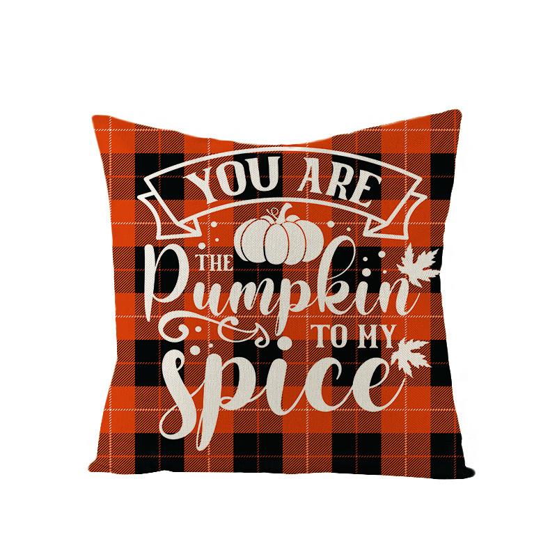 Autumn Maple Leaf Pumpkin Print Polyester Pillow Cover Home Furnishings Letter Plaid Sofa Cushion