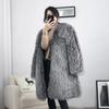 Women's Mid-Length Faux Fur Coat with Fox Fur Trim, Genuine Leather, Slim Fit, Korean Style, Fashionable, Warm, Casual for Autumn/Winter.