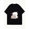 Women's Short-Sleeve T-Shirt with Cute Cartoon Cat & Gray Pet Heart Print