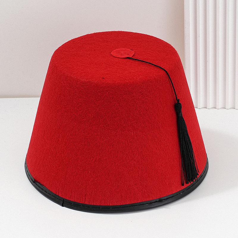 Tarboosh Fez Hat For Men Universal Red Moroccan Hat Ottoman Round Hat Breathable Turkish Tassels Cap Role Play Headwear