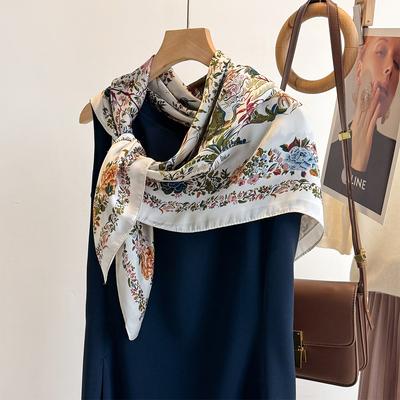 Women's Outer Decorative Shawl Scarf Fashion Versatile Plant Flower Flower Simulation Silk Square Scarf Silk Scarf