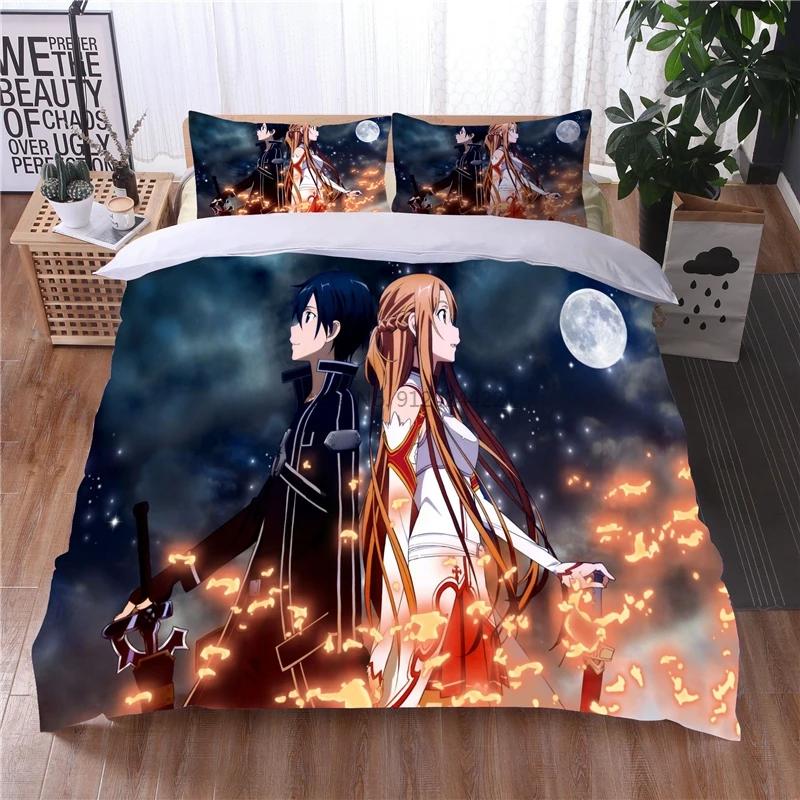 Cartoon Sword Art Online 3D Bettwäsche-Set Bedruckter Bettbezug Kissenbezug Bettzeug Twin Full Queen King Erwachsene Kinder Bettwäsche