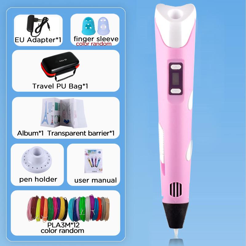 Kinder 3D-Stift 3D-Zeichen Druckstift LCD-Bildschirm Netzteil 40 Farben 200M PLA-Filament Kinder Jungen Mädchen Geburtstag DIY-Geschenk