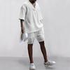 Anmurye Summer Tracksuit Short Sleeve and Casual Oversized Adjustable Solid White L Men's Set, T-Shirt Shorts, V-Neck, Fit, Comfortable, Waist, Color,