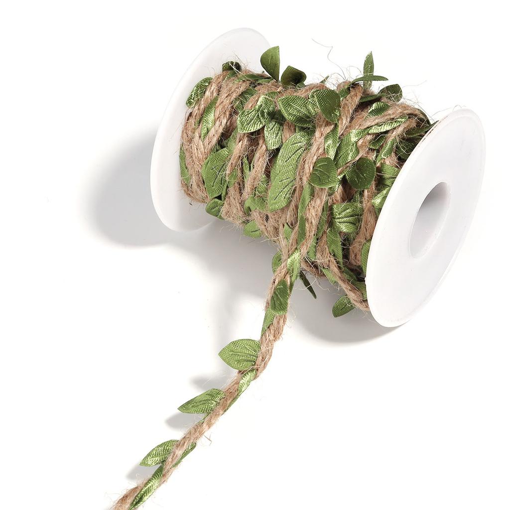 5Yards/Roll Artificial Vine Leaves Weaving Hemp Rope Simulation Green Leaves For Home Wedding Party Gift Bouquet Wrap Decoration