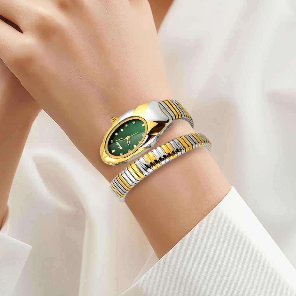 MISSFOX Women Snake Watch Bracelet Stainless Steel Fashion Gold Ladies Watches Clock Luxury Ladies Wristwatches Waterproof Watches